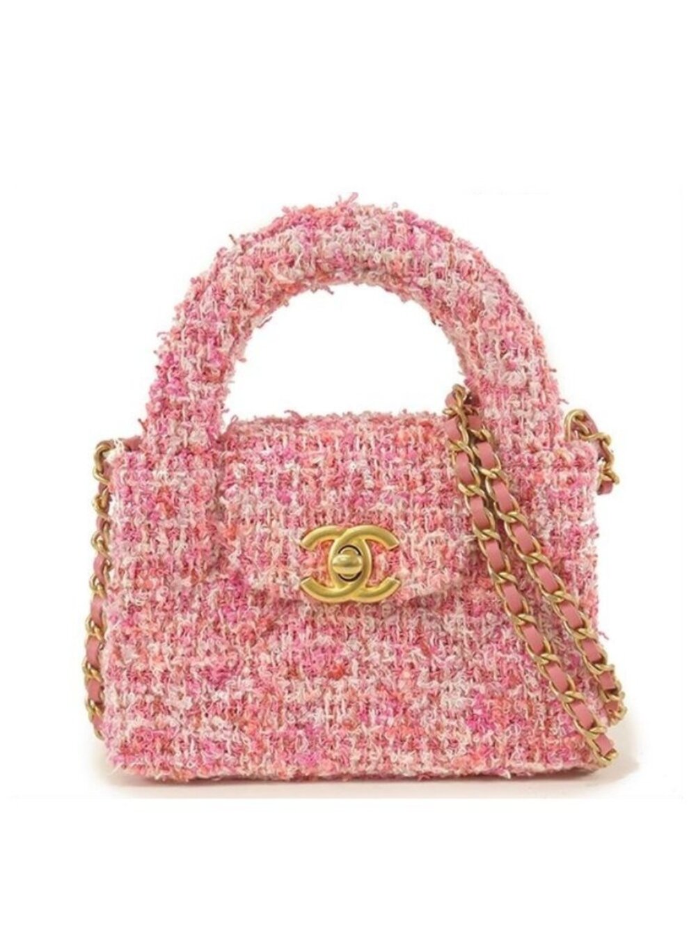 Chanel Chain Mini Bag Pink Gold Tweed